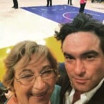 with his mother
