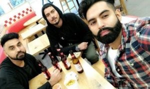 Goldy Kahlon drinking beer with Satpal Malhi and Parmish Verma