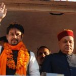 Prem Kumar Dhumal with his son Anurag Thakur