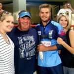 Aiden Markram with his parents and sister (extreme left)