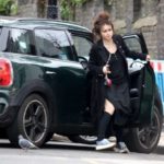 Helena Bonham Carter coming out of her car