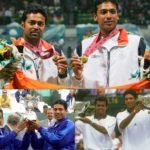Mahesh Bhupathi with Leander Paes holding Grand Slam Trophies