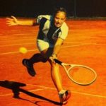 Young Angelique Kerber playing tennis