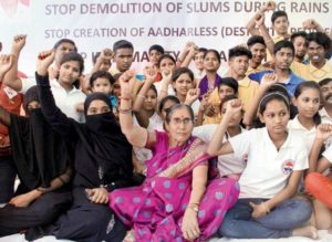 Jashodaben protesting against demolition of slums