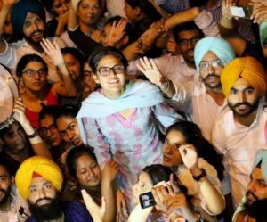 Kanupriya celebrating victory with SFS members and supporters