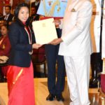Mirabai Chanu receiving Rajiv Gandhi Khel Ratna Award