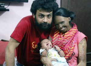Laxmi Agarwal with her partner, Alok and daughter, Pihu