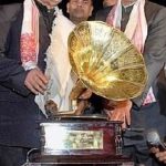 Bhupen Hazarika receiving Asom Ratna Award