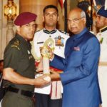 Mahendra Singh Dhoni while receiving Padma Bhushan Award