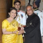 Sharmila Tagore receiving the Padma Bhushan from the President of India