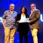 Faye D'Souza Receiving The IAA News Anchor Of The Year Award