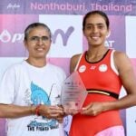 Ankita Raina (right) with mother Lalita Raina, following her title triumph in both singles and doubles in the ITF Women's event in Thailand