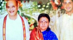  Indira Devi with her husband, Krishna (left) and son, Mahesh Babu (right)