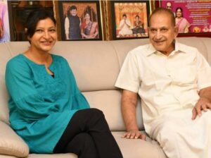 Krishna with his daughter, Manjula Ghattamaneni