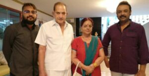 Naresh Babu (right) with his step-father, Krishna, mother and son, Naveen Vijay Krishna (left)